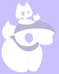 anthro big_breasts breasts clothed clothing female huge_breasts huge_thighs hyper hyper_breasts hyper_thighs nipple_dip nipples purple_background purple_clothing purple_nipples raised_clothing raised_shirt raised_topwear shirt simple_background solo thick_thighs topwear white_body wide_hips zaclyn discord_(app) clyde_(discord) felid feline mammal 2023 4:5 absurd_res digital_media_(artwork) hi_res