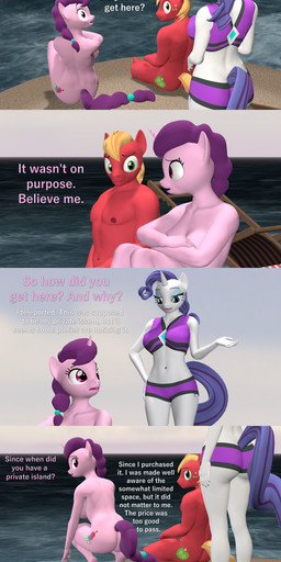 animal_genitalia animal_penis anthro beach_chair bikini bodily_fluids breasts butt clothed clothed/nude clothing covering equine_genitalia equine_penis eyelashes feet female freckled_face freckles genitals group horn island long_eyelashes male nipples nude penis sand sea stranded sweat sweatdrop swimwear text trio two-piece_swimsuit water papadragon69 friendship_is_magic hasbro my_little_pony mythology big_macintosh_(mlp) rarity_(mlp) sugar_belle_(mlp) earth_pony equid equine horse mammal mythological_creature mythological_equine pony unicorn 3d_(artwork) absurd_res comic digital_media_(artwork) english_text hi_res source_filmmaker_(artwork)