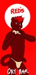 anthro black_body black_fur bow_tie bulge clothing detailed_bulge fur grey_eyes hair male mohawk mostly_nude nipples piercing red_hair simple_background solo speedo swimwear tail text tongue tongue_out tongue_piercing p_rindustries p_rindustries_(p_rindustries) felid mammal pantherine