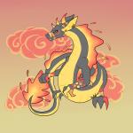 ambiguous_gender black_body cloud feral fire flaming_hair flaming_mane flaming_tail flying orange_spots pseudo_hair pseudo_mane red_spots simple_background solo spots tail yellow_body yellow_eyes yellow_spots sa-chat mythology cinder mox dragon mythological_creature mythological_scalie scalie 1:1 2019 digital_media_(artwork) signature