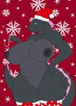 absurd_res anthro basskitty big_breasts breasts christmas christmas_clothing christmas_headwear clothing crossgender curvy_figure female godzilla godzilla_(series) hat headgear headwear hi_res holidays huge_breasts kaiju monster monsterverse santa_hat scalie slightly_chubby solo thick_thighs toho wide_hips