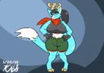 anthro antlers big_breasts blue_body blue_fur bottomwear breasts clothed clothing cosplay eyewear female fluffy fluffy_tail fur glasses gloves hair handwear hooves horn long_tail ponytail scarf shirt shorts simple_background solo spots tail topwear thefoxsista freedom_planet galaxytrail carol_tea rylie_(hypernovagm) deer felid feline hybrid mammal hi_res