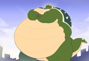 anthro biceps crown fangs flexing green_body headgear horn macro male musclegut muscular muscular_male overweight overweight_male shell solo steamy_breath tan_body teeth vein veiny_arms veiny_muscles massiveguild dic_entertainment mario_bros nintendo super_mario_bros_super_show bowser king_koopa dragon_koopa koopa reptile scalie hi_res