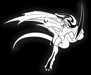 ambiguous_gender anthro black_sclera black_teeth claws dreadlocks featureless_crotch insane looking_at_viewer markings membrane_(anatomy) membranous_wings navel nude open_mouth scales simple_background smile solo teeth white_body white_eyes white_scales wings x231 anomaly_(character) scalie 2015 digital_media_(artwork) hi_res monochrome