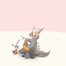 animal_genitalia anthro backpack genital_slit genitals male mask orange_eyes orange_penis penis presenting presenting_penis solo stick aquest grima kobold scalie 1:1 hi_res