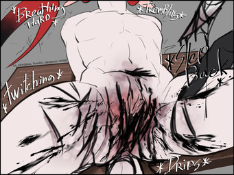 anthro black_blood black_border black_hands black_nails blood blood_from_vagina blood_in_pussy blood_on_knife blood_on_pussy bodily_fluids border colored_blood colored_nails cut_(wound) duo furniture genital_mutilation genital_torture genitals gore gore_focus hand_on_leg horn intersex knife masochism mutilation nails offscreen_character on_table pussy_torture red_horn solo solo_focus stab_wound table text unusual_blood unusual_bodily_fluids vulva wounded skwerna_timido skwerna lizard reptile scalie succubus 4:3 comic hi_res nonbinary_(lore)