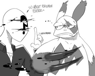 ambiguous_gender blood bodily_fluids claws dialogue duo question question_mark slim text sunibee nintendo pokemon anon generation_3_pokemon human mammal pokemon_(species) zangoose 5:4 english_text monochrome source_request