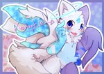 anthro blue_arms blue_body blue_fur blue_markings blush countershading cute_fangs fangs finger_on_head fur glistening glistening_eyes grey_body grey_countershading halo heart_symbol hip_tuft inner_ear_fluff kemono male markings multicolored_body navel neck_tuft purple_arms purple_body purple_ears purple_eyes purple_fur purple_legs purple_wings solo teeth text tongue tongue_out tuft two_tone_arms two_tone_body white_body white_fur white_wings wings young young_anthro young_male popkage hybrid 2021 hi_res shaded