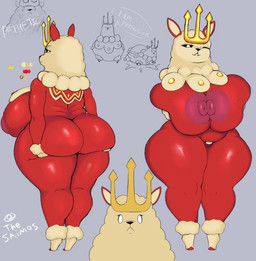 anthro areola big_areola big_breasts big_butt big_nipples black_sclera breasts butt color_swatch crown dialogue eyelashes female female_anthro front_view genitals grey_background hand_on_butt hand_on_own_breast hand_on_own_butt headgear huge_breasts huge_butt looking_at_viewer monotone_background multiple_angles nipple_dip nipples nude nude_anthro nude_female one_eye_closed palmorph pink_areola pink_nipples rear_view red_body simple_background solo speech_bubble text thick_thighs three-quarter_view vulva white_eyes wide_hips wink thesaimos palworld pocketpair kingpaca pal_(species) artist_name english_text full-length_portrait portrait sketch_page