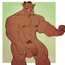 balls barazoku biceps brown_arms brown_balls brown_body brown_chest brown_fingers brown_hands brown_head brown_legs brown_nipples brown_penis brown_skin fangs flaccid foreskin genitals humanoid_pointy_ears male muscular muscular_male nipples pecs penis pointy_ears pubes solo teeth unretracted_foreskin leelikessmut blizzard_entertainment warcraft garrosh_hellscream humanoid orc 1:1 hi_res