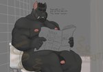 anthro bathroom black_body black_fur cigarette fart fur genitals hairy humanoid_genitalia humanoid_penis implied_scat male manly musclegut muscular muscular_male nude penis pooping reading reading_newspaper sitting_on_toilet slightly_chubby smelly smoking solo text thick_thighs toilet visible_stench ivory-dove bat leaf-nosed_bat mammal microbat vampire_bat yangochiropteran english_text