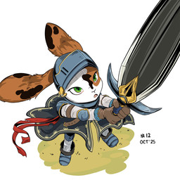 anthro armor black_nose blue_clothing blue_footwear blue_helmet blue_shoes brown_body brown_ears brown_fur clothing dress elbow_pads female footwear fur grass green_eyes grey_clothing grey_dress grey_footwear grey_shoes headgear helmet high-angle_view holding_melee_weapon holding_object holding_sword holding_weapon knight long_ears looking_at_object looking_at_weapon melee_weapon multicolored_body multicolored_clothing multicolored_dress multicolored_ears multicolored_footwear multicolored_fur multicolored_shoes on_grass on_ground plant shirt shoes shoulder_pads socks solo sword three-quarter_view tongue topwear two_tone_clothing two_tone_dress two_tone_ears two_tone_footwear two_tone_helmet two_tone_shoes warrior weapon white_body white_clothing white_footwear white_fur white_shirt white_socks white_topwear yellow_clothing yellow_dress yellow_helmet young young_anthro young_female gogogrey inktober holly_(knotthere) lagomorph leporid mammal rabbit 1:1 2025 digital_media_(artwork) hi_res