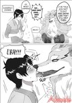 blush deep_kiss dialogue duo feral fluffy french_kissing fur kissing licking male male/male paws sensual size_difference tongue akaneko campfire_cooking_in_another_world_with_my_absurd_skill fel_(fenrir) mukoda_tsuyoshi canid canine canis human mammal wolf absurd_res comic digital_media_(artwork) hi_res story