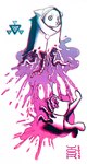 ambiguous_gender anthro biped blood bodily_fluids candy_gore clothing death gore guts organs robe simple_background simple_eyes solo spread_legs spreading white_background yookie felid mammal 2015 chromatic_aberration dated hi_res restricted_palette signature