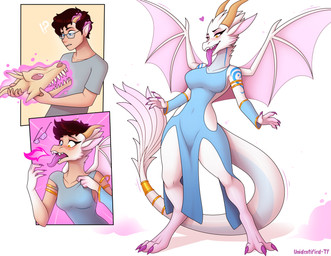 accessory anthro arm_warmers armwear blue_eyes breast_growth breasts breath_powers brown_hair claws clothed clothing digitigrade dress elemental_manipulation eyewear female female_anthro fire fire_breathing fire_manipulation furgonomics gender_transformation glasses gold_(metal) gold_jewelry growth hair holding_skull horn human_to_anthro jewelry long_tail long_tongue magic male male_human membrane_(anatomy) membranous_wings mtf_transformation pink_claws pupils scales slit_pupils solo species_transformation tail tail_accessory tail_growth tail_jewelry tail_tuft tongue tongue_out transformation transformation_sequence tuft wearing_glasses white_body white_scales wing_growth wings yellow_eyes unidentified-tf mythology tomek1000_(character) dragon human mammal mythological_creature mythological_scalie scalie absurd_res comic digital_media_(artwork) hi_res