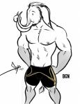 abs anthro beard biceps big_ears black_clothing clothed clothing ear_piercing facial_hair front_view male muscular muscular_anthro muscular_male nipples partially_clothed pecs piercing simple_background solo standing text trunk tusks undressing white_background wrestling_singlet bgn curtis_(bgn) elephantid mammal mammoth prehistoric_species proboscidean 2017 black_and_white digital_media_(artwork) monochrome portrait signature spot_color three-quarter_portrait url