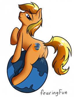 alternate_species anus bodily_fluids cutie_mark female feral genital_fluids genitals globe grinding parody ponification rubbing smile solo vaginal_fluids vulva fearingfun firefox hasbro mozilla my_little_pony equid equine horse mammal pony digital_media_(artwork) hi_res