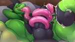 anthro autotonguejob balls bodily_fluids cum cum_on_own_tongue cum_on_self cum_on_tongue curled_tail foreskin genital_fluids genitals green_body green_scales head_on_pillow huge_tongue humanoid_genitalia humanoid_penis long_tongue lying male masturbation nude_male on_back oral oral_masturbation penis prehensile_tongue reclining scales solo tail thick_tongue tongue tongue_out lapatte lizard reptile scalie 16:9 2025 4k absurd_res hi_res widescreen