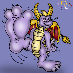 3_toes 4_fingers anthro anthrofied belly biped clenched_teeth close-up curling_tail feet fingers foot_fetish foot_focus glance glancing_back glistening glistening_body glistening_feet glistening_scales grin grinning_at_viewer half-closed_eyes head_horn horn humanoid_feet humanoid_hands humanoid_heel lines_drawn looking_at_viewer male membrane_(anatomy) membranous_wings mischievous mischievous_smile multicolored_body multicolored_scales narrowed_eyes nude on_one_leg open_mouth open_smile pecs plantigrade pose presenting purple_background purple_body purple_eyes purple_scales raised_foot rattle_(anatomy) scales simple_background smile smiling_at_viewer smirk smirking_at_viewer soles solo spikes spikes_(anatomy) standing tail teasing teasing_viewer teasing_with_feet teeth toes toothy_grin two_tone_body two_tone_scales ventral_scales white_finger_claws white_sclera white_toe_claws wings wrinkled_feet wrinkles yellow_belly yellow_body yellow_scales yellow_spikes yellow_underbelly fruitgems activision kratts'_creatures mythology pbs spyro_the_dragon spyro ttark dragon mythological_creature mythological_scalie scalie 2025 colored digital_drawing_(artwork) digital_media_(artwork) hi_res pinup shaded signature