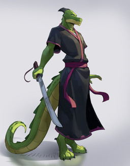 anthro clothing digitigrade holding_object holding_weapon katana male melee_weapon robe samurai simple_background snout sword tail warrior weapon white_background mythology revie dragon mythological_creature mythological_scalie scalie absurd_res hi_res