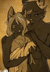 absurd_res anthro ashlynn_nightflower canid canine canis casual_nudity child clothed clothing crown demon duo family female foxboy83 happy headgear hi_res larger_male male mammal master_hellscythe naturally_censored parent_(lore) parenthood royalty size_difference smaller_female smile topless wolf young young_anthro