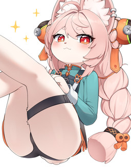 :3 accessory anthro black_clothing black_panties black_underwear blush butt clothing female fur hair hair_accessory inner_ear_fluff legs_together legs_up long_hair looking_at_viewer panties pink_body pink_fur pink_hair rabbit_ears simple_background sitting smile solo tuft underwear white_background young young_anthro young_female kenken_(artist) mihoyo zenless_zone_zero zhao_(zenless_zone_zero) lagomorph leporid mammal rabbit thiren hi_res adult_(lore)