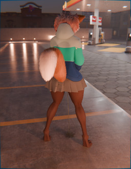 anthro bodily_fluids bottomwear casual_urination clothed clothing female fur genital_fluids hair hoodie miniskirt orange_body orange_fur outside peeing peeing_outside public public_urination raised_tail skirt solo standing standing_pee tail topwear urine urine_stream white_body white_fur the_texorcist chimney_(the_texorcist) canid canine fox mammal 3d_(artwork) digital_media_(artwork) hi_res