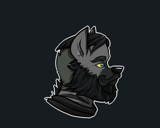 anthro beard black_beard black_facial_hair black_hair black_mustache blue_eyes facial_hair fur grey_background grey_body grey_fur hair male mustache outline simple_background solo white_outline yellow_sclera arrwulf yes_chad hyena mammal 5:4 headshot_portrait meme portrait