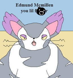 ambiguous_feral ambiguous_gender black_nose censored_text fangs feral front_view fur grey_body grey_ears grey_fur looking_at_viewer multicolored_body multicolored_fur pink_inner_ear purple_body purple_ears purple_fur solo teeth text whiskers white_body white_fur yellow_sclera richard_roe nintendo pokemon steven_(time_fcuk) felid feline generation_4_pokemon mammal pokemon_(species) purugly 2026 aliasing binary_drawing colored digital_drawing_(artwork) digital_media_(artwork) english_text low_res meme