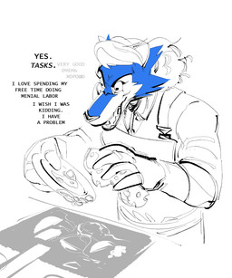 anthro apron black_nose blue_body blue_fur bubble cheek_tuft clothing countershade_face countershading dialogue eyelashes facial_tuft female fur gloves hair handwear lipstick machine makeup monotone_background pointy_ears prick_ears simple_background smile snarling solo sponge text tuft white_body white_fur white_hair the-hydroxian kaita_(the-hydroxian) android canid canine canis mammal robot wolf 2022 5:6 absurd_res colored digital_drawing_(artwork) digital_media_(artwork) english_text hi_res restricted_palette russian_text translated