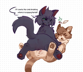 >o< anus arms_bent bared_teeth bent_leg black_body black_fur blush blush_lines body_blush brown_body brown_fur cheek_tuft claws clitoris countershade_torso countershading dominant dominant_female dominant_feral duo eyes_closed facial_tuft fangs female female/female feral feral_on_feral finger_claws fluffy fluffy_tail fur furrowed_eyebrows genitals gloves_(marking) green_eyes growling head_tuft inner_ear_fluff leg_markings markings multicolored_body multicolored_fur pawpads pinned pinned_to_ground questionable_consent raised_tail sex simple_background socks_(marking) spread_legs spreading submissive submissive_female submissive_feral tail teeth text tribadism tuft vaginal vulva vulva_blush white_background conditional_dnp waterthissport warriors_(book_series) hollyleaf_(warriors) leafpool_(warriors) domestic_cat felid feline felis mammal tabby_cat english_text lol_comments aunt_(lore) aunt_and_niece_(lore) daughter_(lore) incest_(lore) mother_(lore) mother_and_child_(lore) mother_and_daughter_(lore) niece_(lore) parent_(lore) parent_and_child_(lore) parent_and_daughter_(lore)