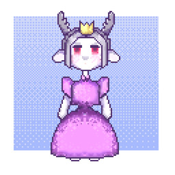 anthro antlers blush blush_lines clothed clothing crown dress front_view fur grey_hair grey_horn grey_nose hair headgear horn long_hair looking_at_viewer male pattern_background red_eyes shy simple_background solo standing white_background white_body white_fur elenmilk gooddeer deer mammal new_world_deer reindeer 1:1 digital_media_(artwork) pixel_(artwork)
