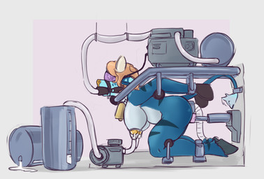 ambiguous_penetration anthro bdsm bent_over big_breasts blonde_hair blue_body bodily_fluids bondage bound breast_milking breasts cowbell drooling female fucking_machine fully_bound hair hands_behind_back hanging_breasts helpless hooves horn hypnotic_visor lactating leg_tied machine milking_machine nipples nude penetration saliva side_view solo tail anthromage caluar_(caluar) bovid bovine cattle mammal 2024 digital_media_(artwork) hi_res