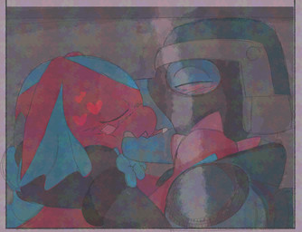 anthro armor blue_body blue_scales blush duo female frill_(anatomy) headgear helmet kissing male male/female military pink_body pink_scales scales soldier warrior yogurtpubes bandai_namco digimon digimon_beatbreak commandramon digimon_(species) elizamon scalie hi_res