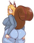 animal_humanoid big_breasts big_butt biped blonde_hair blue_clothing blue_eyes blue_shirt blue_topwear bottomwear breasts brown_body brown_fur butt clothed clothing curled_tail curvy_figure denim denim_bottomwear denim_clothing dipstick_ears ear_markings eyewear female fully_clothed fur glasses glistening glistening_clothing hair hand_on_butt holding_butt humanoid inner_ear_fluff jeans light_body light_skin looking_at_viewer looking_back mammal mammal_humanoid markings monotone_hair multicolored_ears nipple_outline pants pinkkoffin portrait pupils raised_tail rear_view rodent rodent_humanoid sciurid sciurid_humanoid shirt simple_background slightly_chubby smile solo standing striped_markings striped_tail stripes tail tail_markings thick_thighs three-quarter_portrait topwear tree_squirrel_humanoid tuft two_tone_ears two_tone_tail voluptuous white_background white_pupils wide_hips yoga_pants