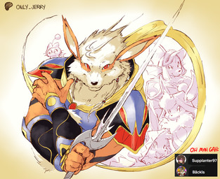 5_fingers anthro anthrofied black_nose fingers fur holding_melee_weapon holding_object holding_sword holding_weapon looking_at_viewer melee_weapon orange_arms orange_body orange_ears orange_fingers orange_fur orange_hands pokemorph red_arms shoulder_guards sword text weapon dahecksajerry final_fantasy nintendo pokemon square_enix arcanine generation_1_pokemon pokemon_(species) english_text hi_res