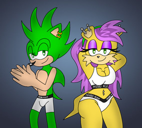 anthro belly_piercing big_breasts black_nose bra breasts clothed clothing duo ear_piercing ear_ring female fingers fur green_body green_eyes hair looking_at_viewer male male/female navel panties parody photo_shoot piercing purple_hair ring_piercing simple_background smile tail text text_on_clothing text_on_underwear underwear yellow_body mastermochikun weebmochi69 yaboiskywardmochi1998 archie_comics calvin_klein sega sonic_the_hedgehog_(archie) sonic_the_hedgehog_(comics) sonic_the_hedgehog_(series) sonic_underground manic_the_hedgehog mina_mongoose eulipotyphlan hedgehog herpestid mammal mongoose digital_media_(artwork) hi_res