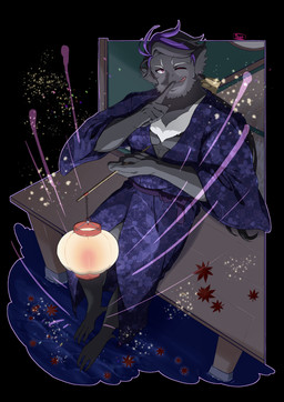 anthro asian_clothing black_body black_feathers clothing east_asian_clothing feathers hair japanese_clothing kimono lamp lantern male muscular muscular_anthro muscular_male one_eye_closed pecs purple_clothing purple_hair solo wink 7ththth lifewonders live_a_hero alchiba avian bird corvid corvus_(genus) crow oscine passerine absurd_res hi_res