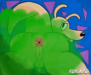 anthro anus balls butt butt_focus fart fart_cloud fart_fetish genitals looking_at_viewer looking_back looking_back_at_viewer male nude penis presenting presenting_hindquarters raised_tail smile solo tail teeth thick_tail kohsakor nickelodeon rocko's_modern_life rocko_rama macropod mammal marsupial wallaby hi_res