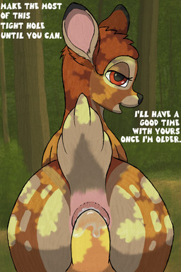 anal anal_fluids anal_penetration anus bestiality bodily_fluids brown_body butt dialogue dirty_talk duo ears_up feral feral_penetrated first_person_view forest forest_background from_behind_position genitals human_on_feral human_penetrating human_penetrating_feral humanoid_genitalia humanoid_penis interspecies looking_at_viewer looking_back looking_pleasured male male/male male_penetrated nature nature_background open_mouth penetration penis plant presenting presenting_hindquarters raised_tail rear_view red_eyes seductive sex simple_background tail talking_feral tan_body text toony tree young young_feral lotnik5 bambi_(film) disney bambi deer human mammal 2:3 english_text hi_res shaded simple_shading