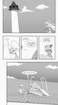 5_panel_comic ambiguous_gender armor biped black_text brick_floor cloud day dialogue duo ellipsis hair holding_melee_weapon holding_object holding_weapon lying melee_weapon on_front outside question_mark rooftop sitting sky speech_bubble talking_to_self text tower weapon trainer-mana nintendo pokemon pokemon_mystery_dungeon spike_chunsoft joy_jolene gastrodon generation_4_pokemon generation_7_pokemon pheromosa pokemon_(species) ultra_beast 2025 9:16 comic english_text hi_res monochrome