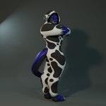 animal_print anthro blue_body clothing cow_print crossed_arms hood_up looking_at_viewer looking_back looking_back_at_viewer male muscular onesie simple_background smile solo tail dergdrister mythology drister_(dergdrister) dragon mythological_creature mythological_scalie scalie 1:1