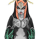 1:1 black_body black_skin breasts female hair humanoid looking_at_viewer midna midna_(true_form) multicolored_body multicolored_skin nintendo nipples not_furry open_mouth orange_hair seductive simple_background solo the_legend_of_zelda tongue twili twilight_princess two_tone_body two_tone_skin unknown_artist white_background white_body white_skin