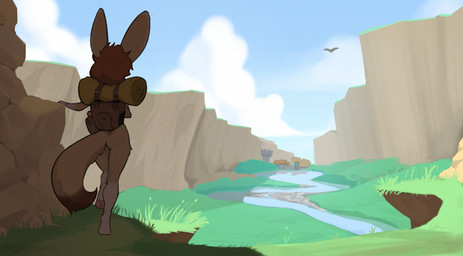 4_toes anthro biped brown_tail_tip butt cloud day dipstick_tail feet female fur hair leg_markings markings nude nude_anthro nude_female outside pawpads paws pink_pawpads rear_view sky socks_(marking) soles solo standing tail tail_markings toes askart canid canine fox mammal 2026 digital_drawing_(artwork) digital_media_(artwork) hi_res