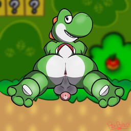 anus balls big_butt bodily_fluids bubble_butt butt clothing feet footwear genital_fluids genitals green_body highlights_(coloring) hindpaw looking_at_viewer looking_back male paws penis precum presenting smug smug_face solo psi_blast_(artist) mario_bros nintendo super_mario_world yoshi_(character) dinosaur prehistoric_species reptile scalie yoshi 1:1 absurd_res hi_res shaded
