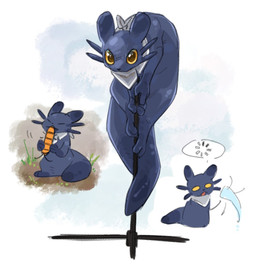 ambiguous_gender black_nose eating eyes_closed open_mouth scard solo standing tail tongue yellow_eyes aaasakawa rain_world videocult arthropod insect mammal slugcat 2026 hi_res