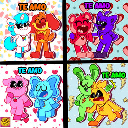 anthro blue_body collar female green_body group holidays horn male orange_body pink_body purple_body red_body text white_body yellow_body rocketlennon mob_entertainment mythology poppy_playtime smiling_critters valentine's_day bobby_bearhug bubba_bubbaphant catnap_(poppy_playtime) craftycorn dogday_(poppy_playtime) hoppy_hopscotch kickinchicken pickypiggy avian bear bird canid canine canis chicken domestic_cat domestic_dog domestic_pig elephant elephantid equid equine felid feline felis galliform lagomorph leporid mammal mythological_creature mythological_equine phasianid proboscidean rabbit suid suine sus_(pig) unicorn 1:1 hi_res spanish_text