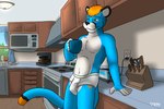 anthro appliance barefoot black_nose blue_body blue_fur briefs briefs_only bulge clothed clothing coffee_cup container cup curtains electrical_outlet feet floor fur hair inside kitchen_appliance knife lamp male microwave_oven orange_hair sink skitchen smile solo stove tan_body tan_fur tighty_whities toaster topless underwear underwear_only whiskers white_briefs white_clothing white_underwear wood wood_floor yellow_eyes merakburr 3:2 hi_res