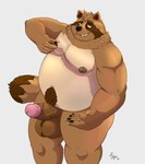 anthro balls belly black_nose brown_body brown_fur erection fur genitals humanoid_genitalia humanoid_hands humanoid_penis male moobs nipples overweight overweight_male penis simple_background solo sato_leone booki_(character) canid canine mammal raccoon_dog tanuki 2021 hi_res