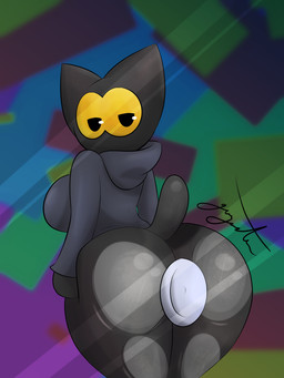 against_surface anal anal_penetration anthro ass_on_glass behind_glass big_breasts big_butt big_eyes black_body black_fur bottomless breasts butt butt_squish clothed clothing dildo female fur glass grey_clothing grey_hoodie grey_topwear hand_on_butt hoodie looking_at_viewer looking_back masturbation mouthless on_glass on_surface penetration presenting sex_toy shortstack shortstack_female simple_background solo squish thick_thighs topwear wide_hips yellow_eyes gazaster google google_doodle magic_cat_academy momo_(google) domestic_cat felid feline felis mammal 2022 3:4 digital_media_(artwork) hi_res signature